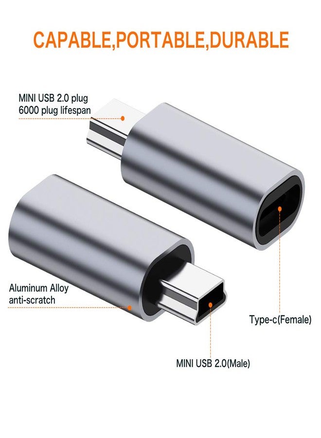JXMOX USB C to Mini USB 2.0 Adapter, (2-Pack)Type C Female to Mini USB 2.0 Male Convert Connector Support Charge & Data Sync Compatible GoPro Hero 3+, MP3 Players, Dash Cam, Digital Camera, GPS Receiver etc - Image 2